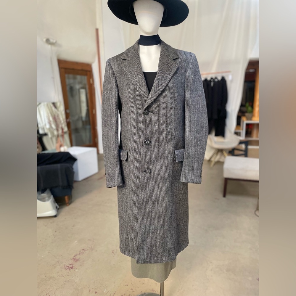 Vintage wool herringbone twill men’s overcoat